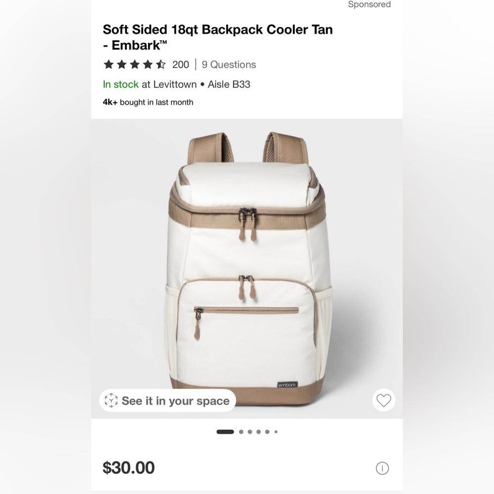 Soft Sided 18qt Backpack Cooler - Tan and White